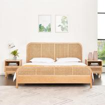 Meet rattan solid wood bed and breakfast king bed master bedroom 1 8m double bed Nordic simple hotel home