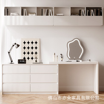 Dressing table bedroom modern minimalist desk dressing table integrated solid wood drawer cabinet light luxury retractable storage cabinet cream style