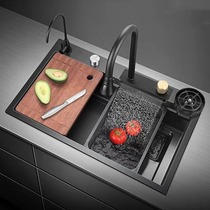 Home Nano Rainfall Waterfall Stainless Steel Handmade Basin Large Single Slot Home Kitchen Sink Sink Set