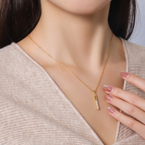 Copper inlaid zircon one-word pendant necklace for women niche cool style fashionable simple commuting design clavicle chain high-end