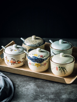 Chili jar ceramic salt shaker seasoning jar seasoning jar seasoning box with lid spoon single oily spicy kitchen household