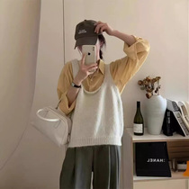 Korean Spring and Summer New Fashionable Knitted Vest Womens Loose Soft Waist Collar Suspender Sleeveless Layered Top Trendy