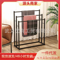 Large bath towel rack towel rack floor-standing punch-free removable metal solid and stable storage hanging rod pool rack