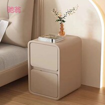 1W3 new khaki light luxury bedside table modern simple solid wood home small bedroom Italian leather storage bed