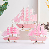 Girly Mediterranean style pink sailing model ornaments wooden boat smooth sailing bedroom decoration