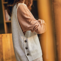 New autumn and winter wool knitted vest womens round neck pullover sweater button waistcoat college style loose large size