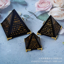 Crystal crafts geometric triangle black scripture pyramid teaching aids desktop living room ornaments with gold base