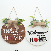 Wooden hanging sign round wooden board decorative pendant home welcome sign HOME welcome door sign crafts wall hangings