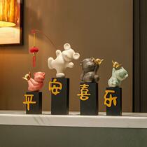 High-end safe and happy ornaments home accessories new Chinese style lucky bears living room TV cabinets wine cabinets high-end furnishings