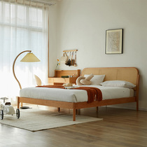 Arden rattan solid wood bed cherry wood Japanese furniture Nordic 1 8 double bed master bedroom 1 5 meter retro bed