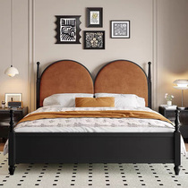 French retro solid wood bed old Paris black French bed B&B rattan middle-aged master bedroom storage double bed