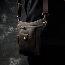 First layer oil wax leather foreign trade retro mens cool mobile phone camera outdoor 8-inch leg bag waist bag 211-5