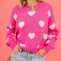 2023 winter new style European and American foreign trade womens sweater love Valentines Day round neck pullover large size peach heart sweater for women