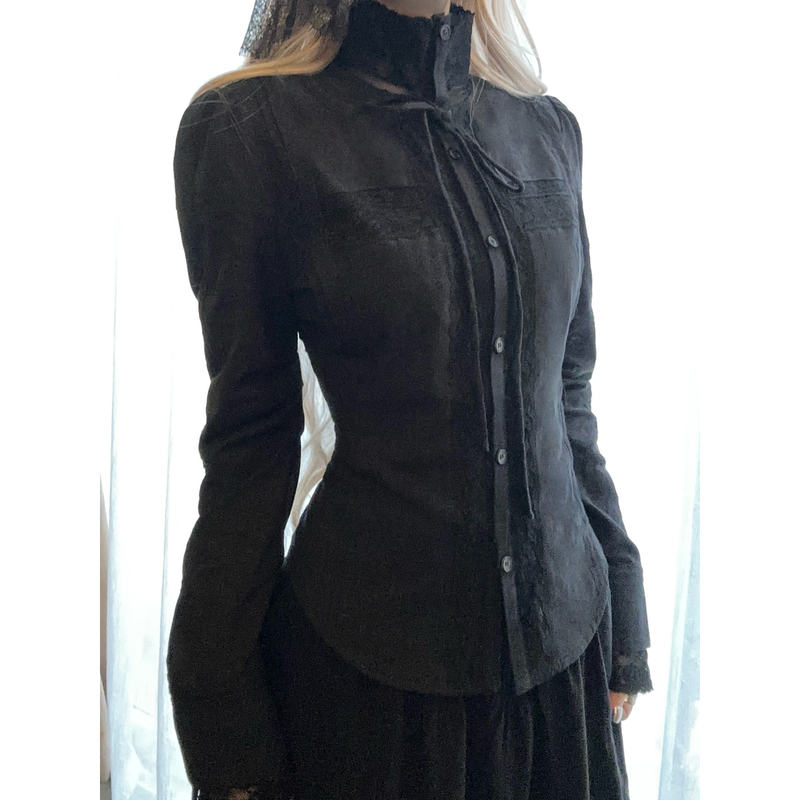 Kittenclaw Cross-Style Medieval French Lace Cross Long Sleeve Shirt and Puffy Skirt Pants Set