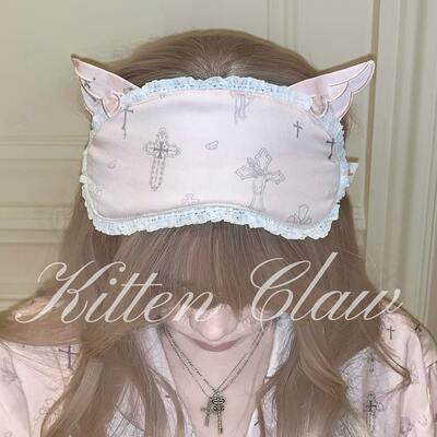 KittenClaw Dream Cross Angel Cat Tencel Lyocell Angel Wings Cat Ears Cross Print Eye Mask