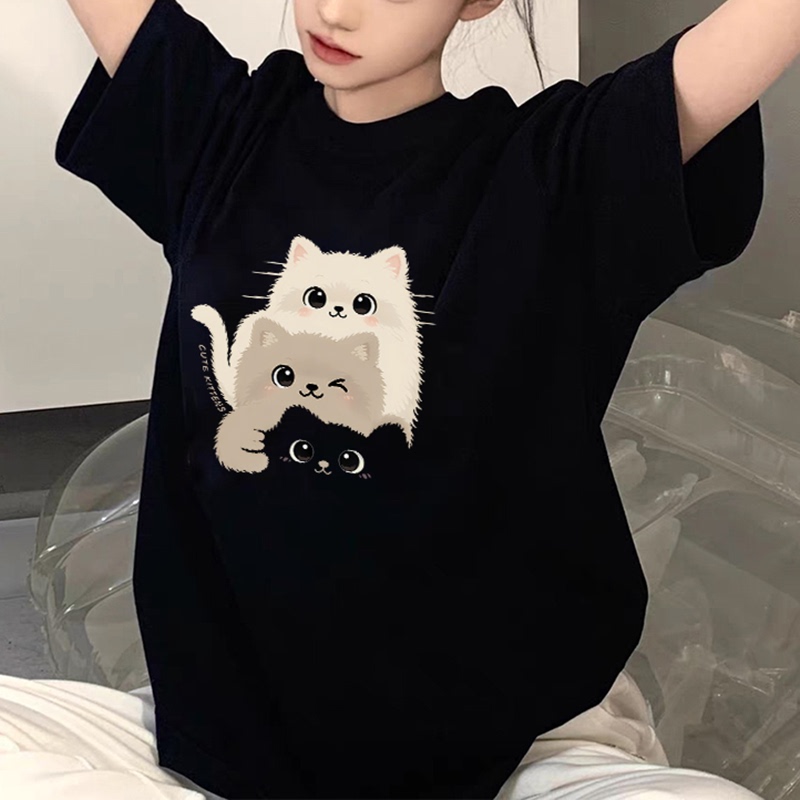 Black Cotton Short-Sleeve T-Shirt for Women, 2026 New Popular Summer High-End European Style Oversized Top, Trendy Tee Black Cotton Short-Sleeve T-Shirt for Women, 2026 New Popular Summer High-End European Style Oversized Top, Trendy Tee
