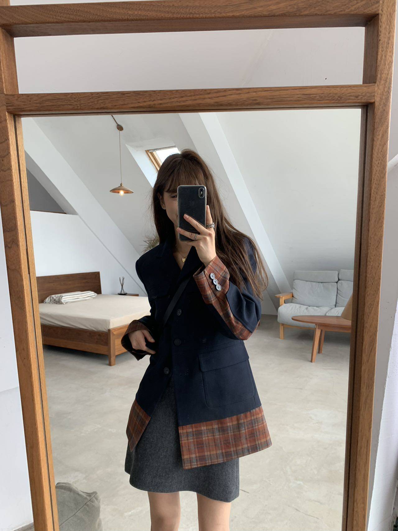 Теперь маткаси CDG девушка плед цвет hit сращивание дизайн смысл пальто костюм 