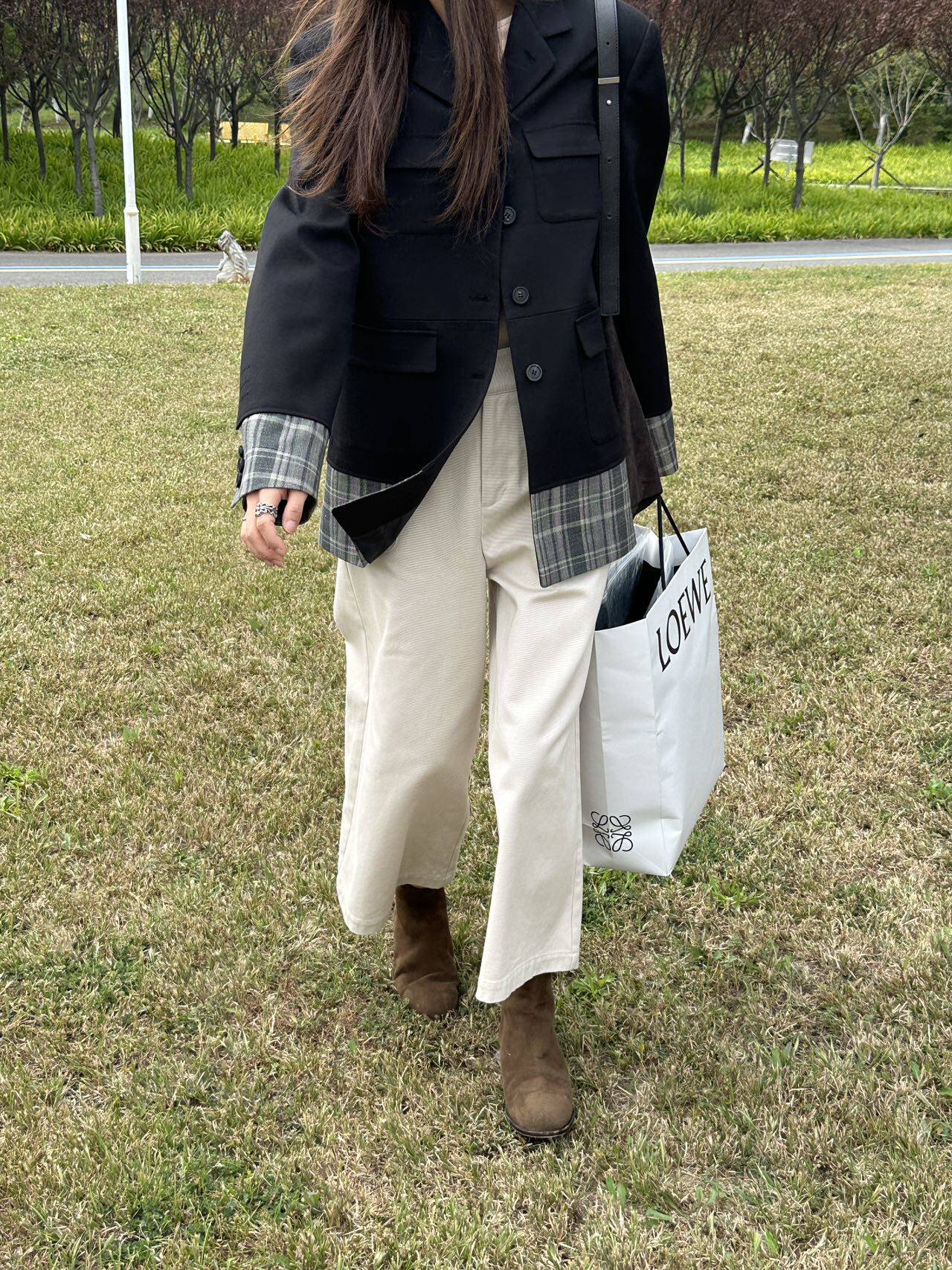 Теперь маткаси CDG девушка плед цвет hit сращивание дизайн смысл пальто костюм 