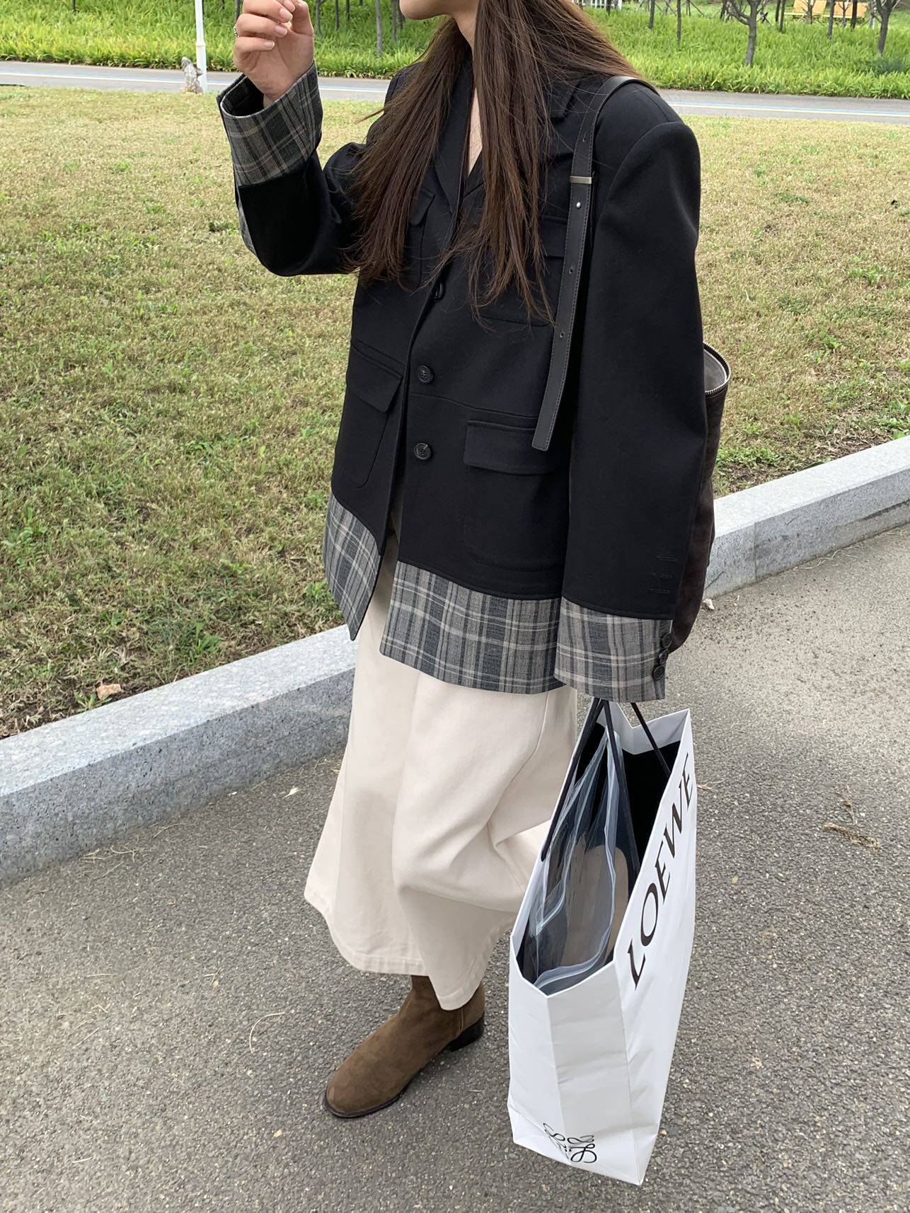 Теперь маткаси CDG девушка плед цвет hit сращивание дизайн смысл пальто костюм 