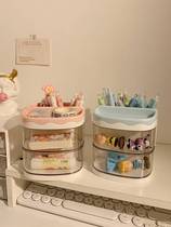Cute transparent pen holder student desktop creative office cartoon fashion stationery storage box for children and girls
