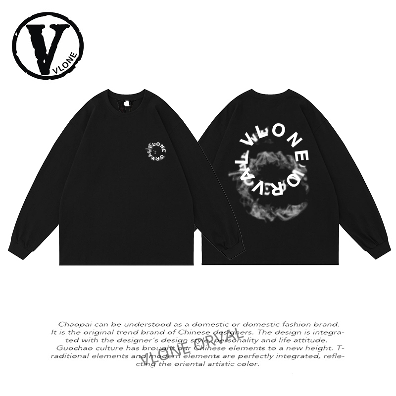 Vlone Orval Smoke Circle Long-Sleeve T-Shirt with a Unique Design, Niche Spring and Autumn American Style Couple Trendy Brand Pure Cotton Top