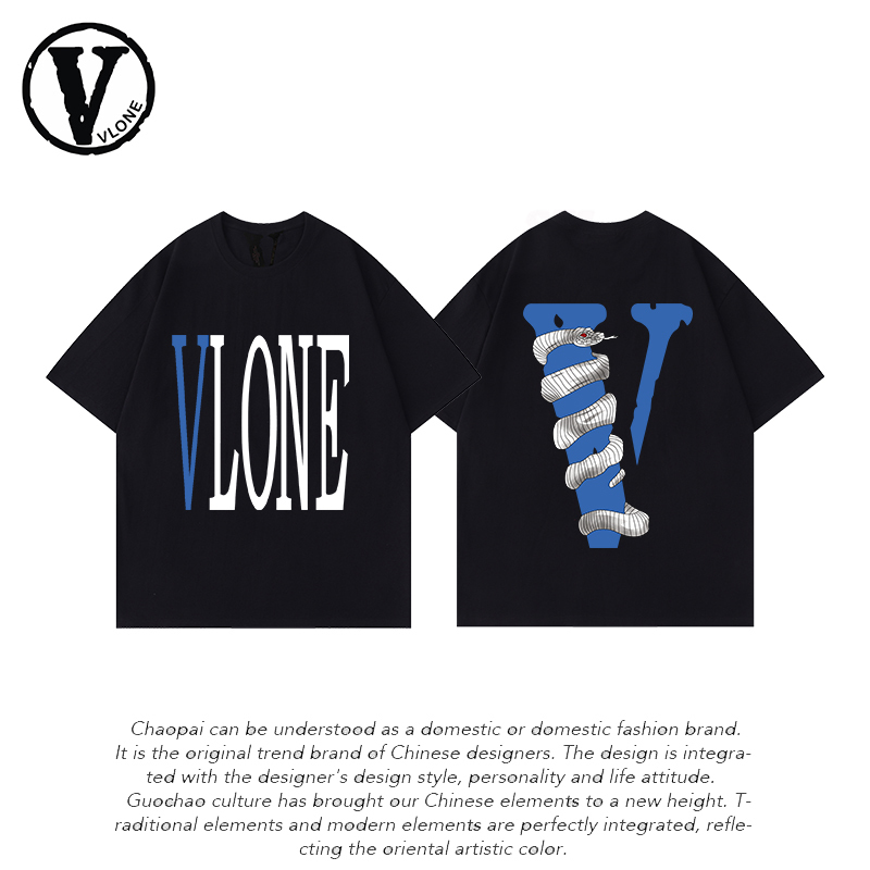 Vlone Orval Trendy Brand New Snake Big V Short-Sleeve T-Shirt American Street Heavyweight Pure Cotton Couple Loose Fit Unisex