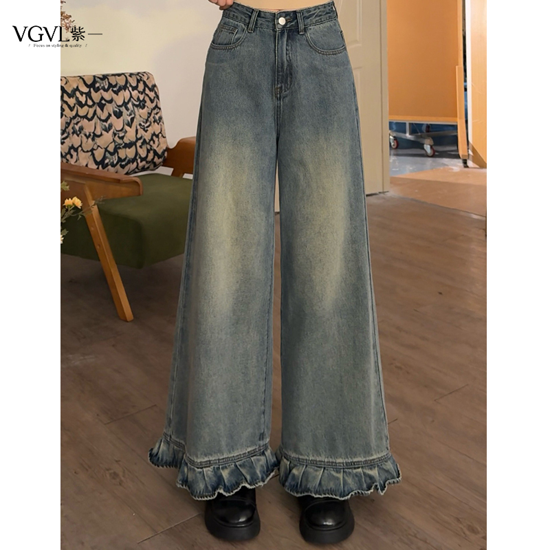 Vgvl Xiao Zhuo Jeans [Bach Old Testament] Spring New Versatile Retro Petal Jeans for Women 60324