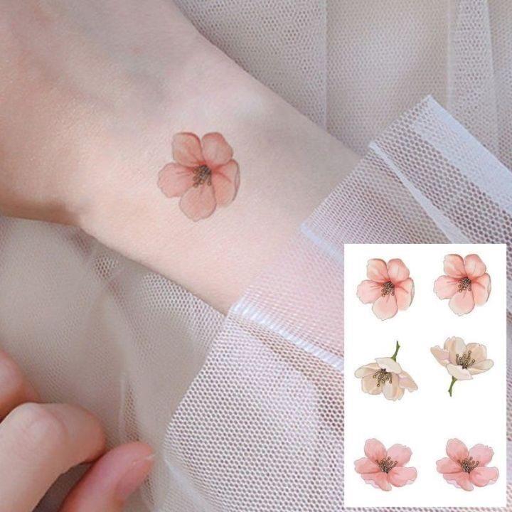 Waterproof Long-Lasting Hand Tattoo Stickers Ins Style Fresh Cherry Blossom Flower Art Stickers Decals