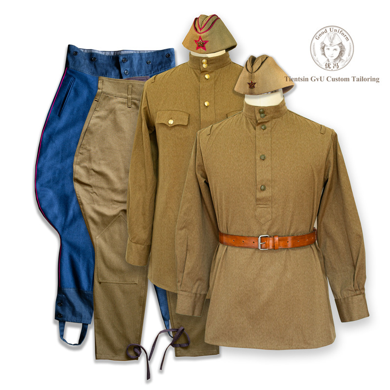 World War Ii Soviet Red Army M43 Uniform Set, Officer and Soldier Tops, Military Enthusiast Collection, Woolen Blue Breeches