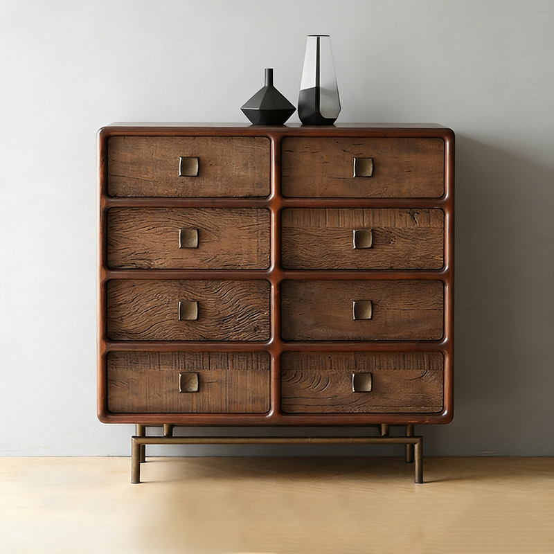 Artistic Symbols/Nordic Style Living Room Solid Wood Side Cabinet Bina Imported Storage Cabinet Chest of Drawers Wabi-Sabi Style Entryway Cabinet