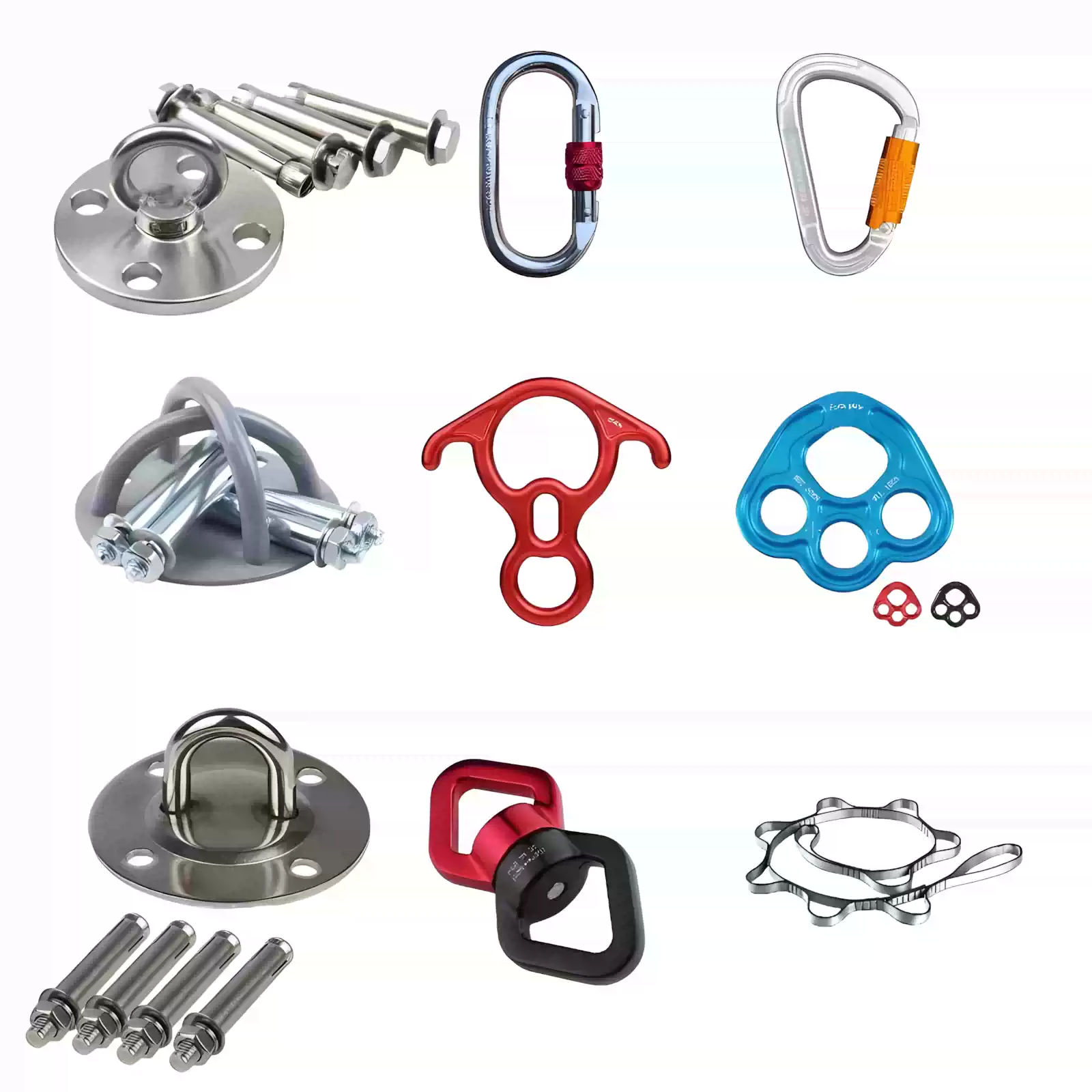 空中瑜伽吊床配件trx固定盘秋千沙袋挂盘自动锁万向环菊绳登山扣