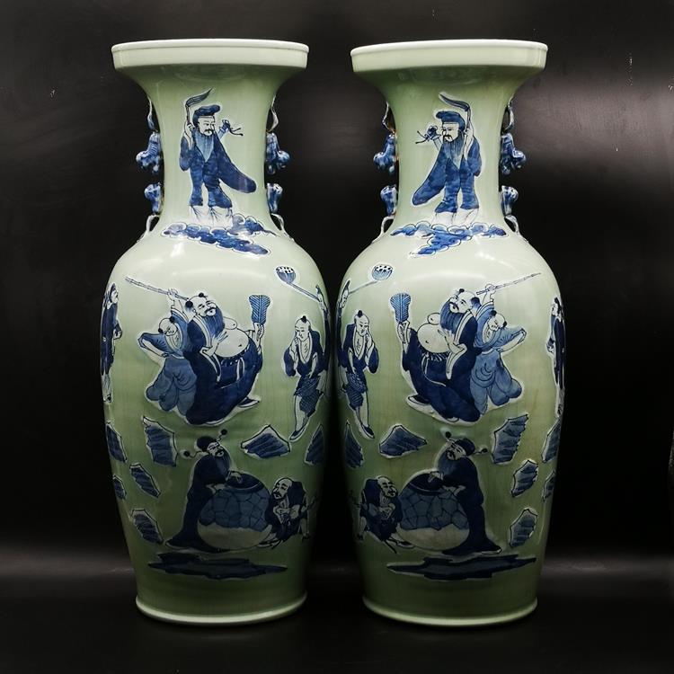60cm Late Qing Dynasty Blue and White Porcelain Vase with Eight Immortals Pattern, Folk Antique Dowry Vase, Vintage Porcelain Ornament