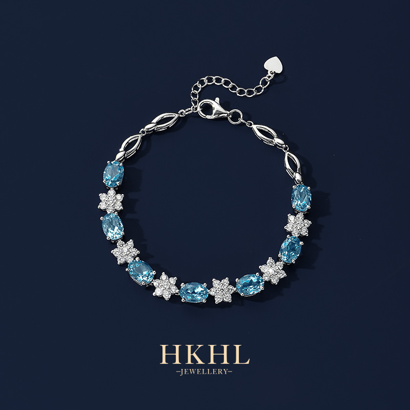 [with Certificate] Hkhl Natural Topaz Silver Bracelet for Women, Pure Silver Crystal Gemstone Bracelet, Birthday Gift