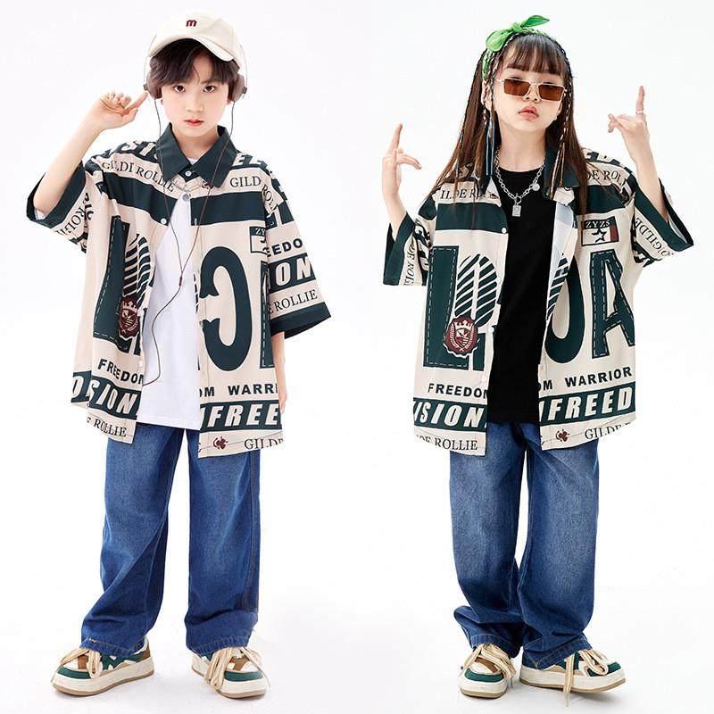 儿童街舞服装男童潮牌宽松上衣hiphop爵士舞演出服时尚嘻哈表演服