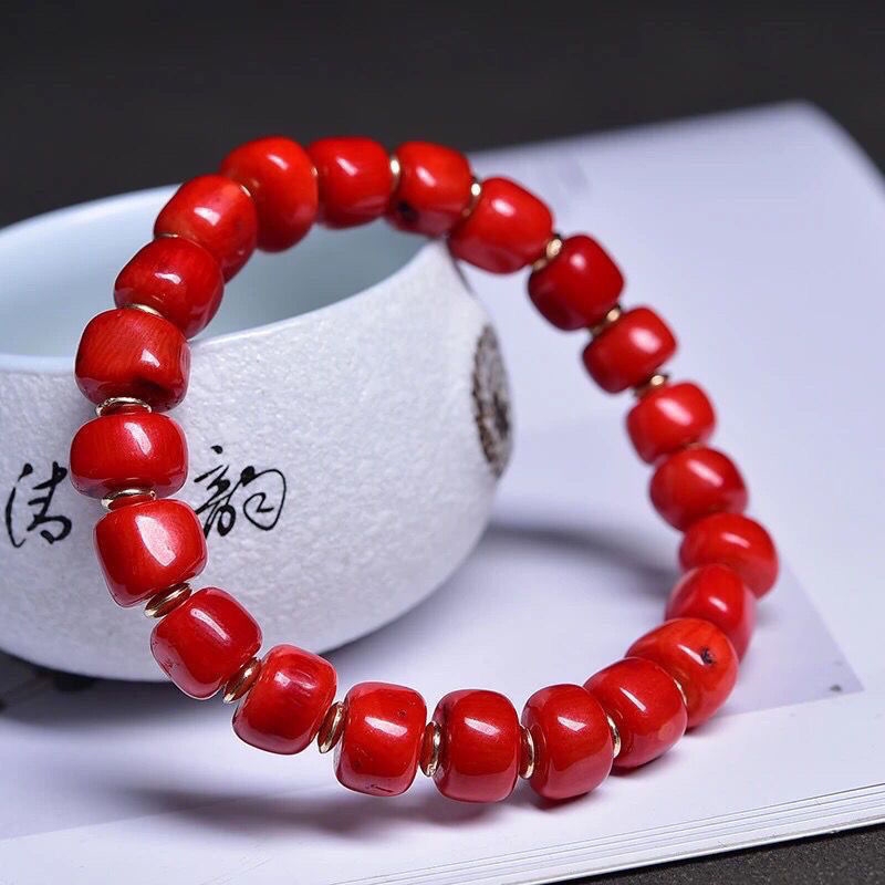 Coral Bracelet, Natural Sea Bamboo Coral with Insect Holes, Irregular Shape, Red Stone, Elegant Style, Unisex Bracelet, High-End