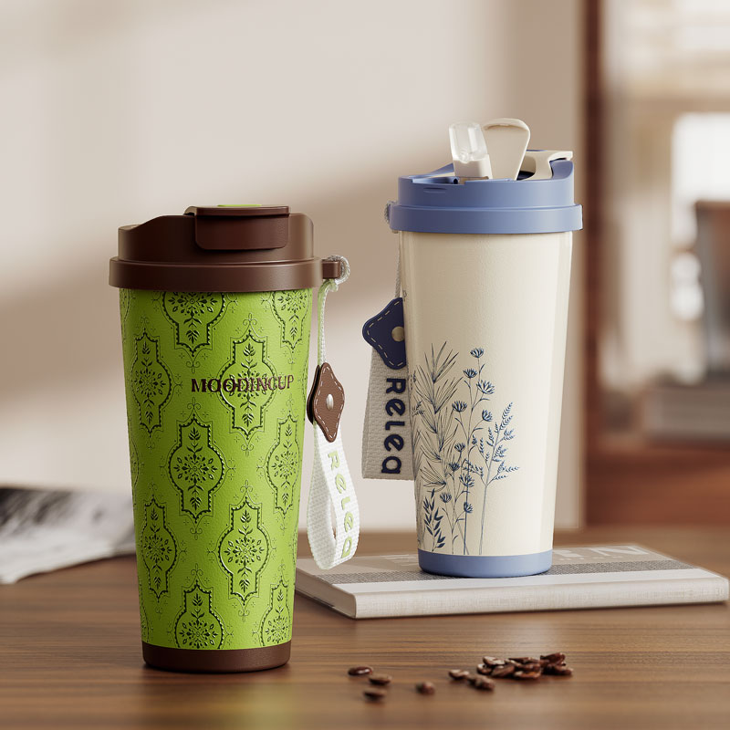 物生物智能双饮保温杯女生陶瓷内胆保冷咖啡杯外出吸管水杯子礼物