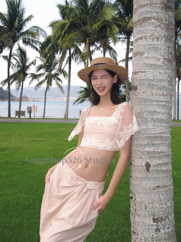 Now~ Same Style as the Show, French Sweet Pink Lace Short-Sleeved Top with Small Flutter Sleeves, Embroidered Camisole, New Summer Style 26 Now~ Same Style as the Show, French Sweet Pink Lace Short-Sleeved Top with Small Flutter Sleeves, Embroidered Camisole, New Summer Style 26