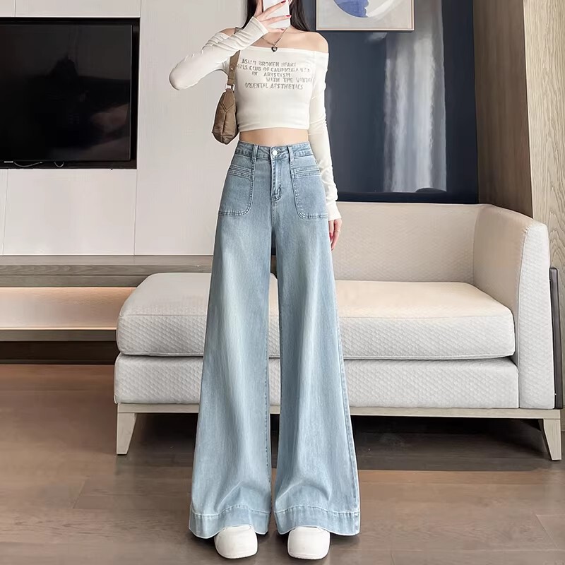 Extra Large Size Fat Women's High-Waisted Wide-Leg Jeans, Popular Style 2026 New Loose Slimming Drapey Flared Pants