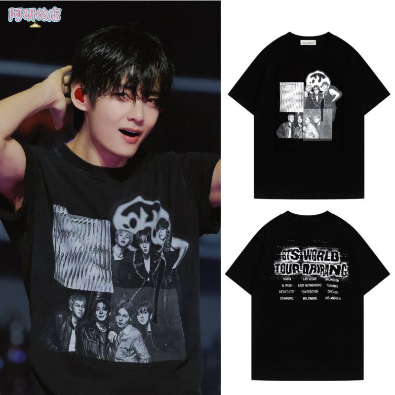 Bts (Bts) Concert-Style Short-Sleeved T-Shirt for Men and Women, 2026 New Black Pure Cotton Base Shirt