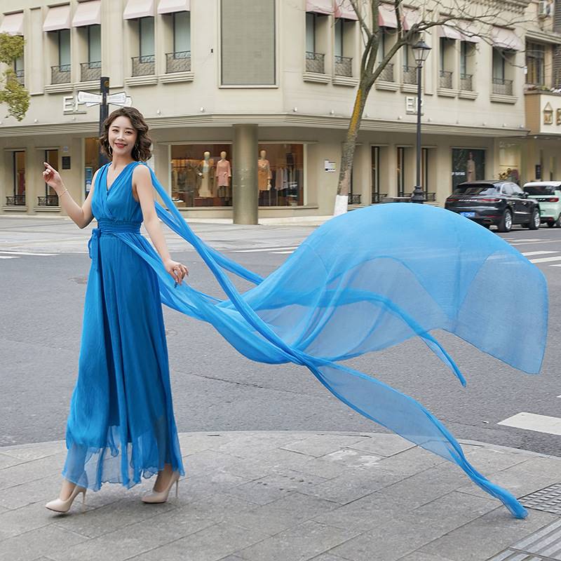 120 long (It is recommended to be 155-159)+Jinci wrinkle V -neck wide waistless pore blue (3 meters skirt) only skirt   + $20.66 