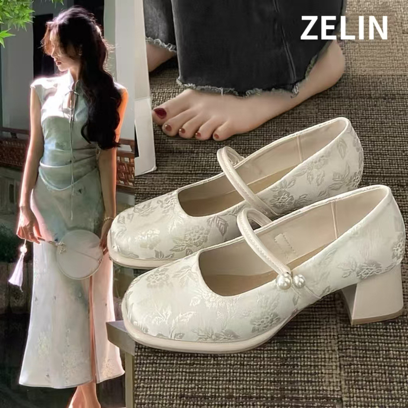 New Chinese-Style Mary Jane Shoes for Women 2026 New Spring and Summer Models, Suitable for Pairing with Cheongsam Dresses, Gentle Chunky Heel High Heels