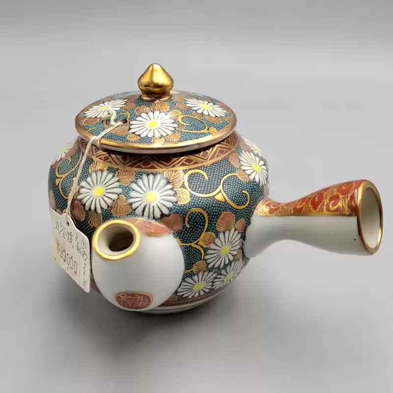 中古日本回流陶瓷茶壺萬古燒立花龍升手作橫手急須側把壺茶道具-淘寶