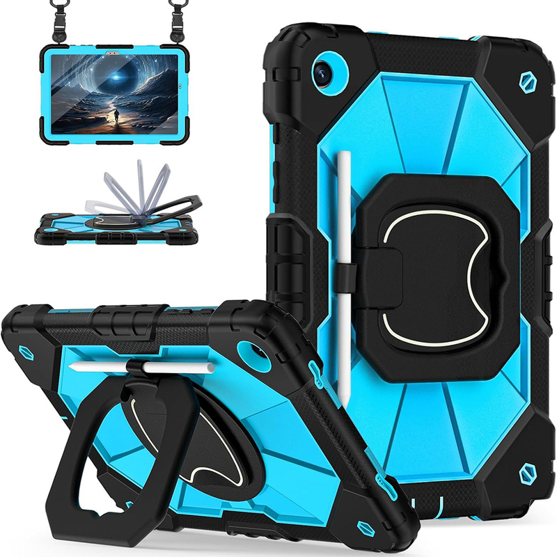 Suitable for Samsung Tablet Protective Case, Non-Magnetic Galaxy Tab A9 A8 A7Lite Protective Cover, Anti-Fall, Three-Layer, Full Coverage, Comes with 360 ° Rotating Large Bracket, Stable Horizontally and Vertically Smx210X110