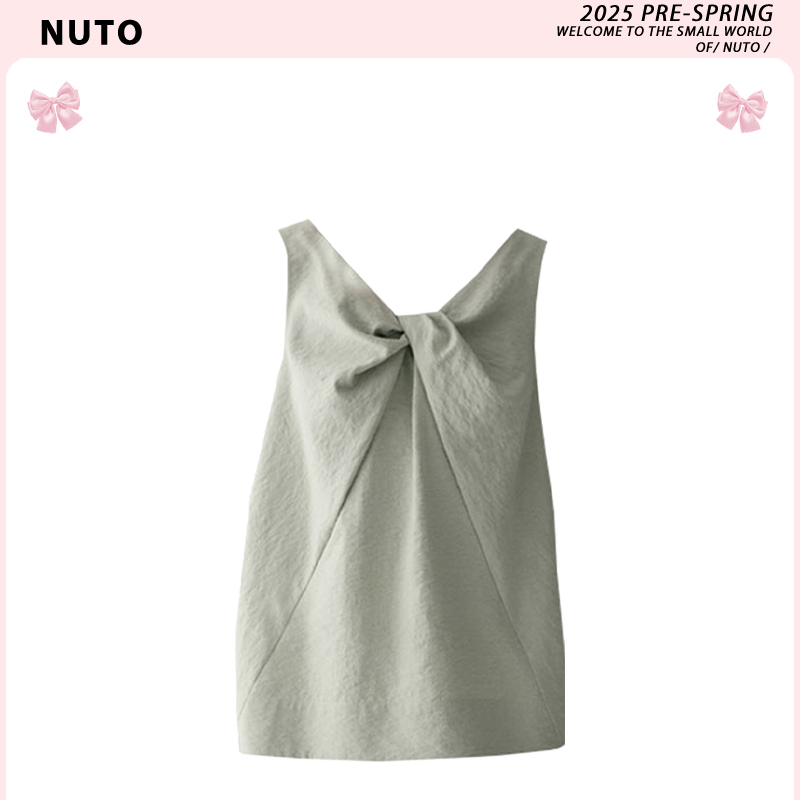 Nuto Stylish Butterfly Twist V-Neck Sleeveless Shirt Top with Unique Design and Niche Style That Doesn'T Overlap with Other Tops