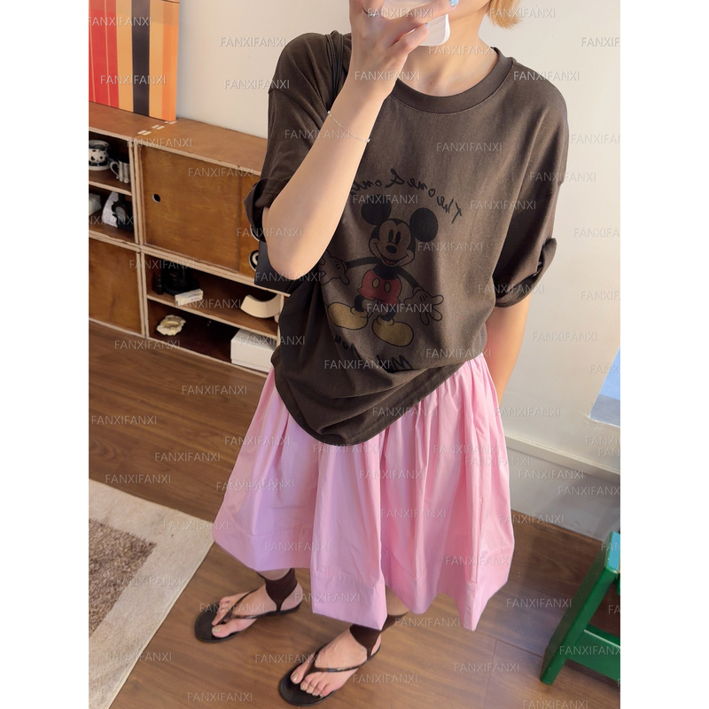 Retro Mickey Cartoon Washed Print Vintage Oversized Short-Sleeve T-Shirt Versatile Loose Slimming Round Neck Top S399 Retro Mickey Cartoon Washed Print Vintage Oversized Short-Sleeve T-Shirt Versatile Loose Slimming Round Neck Top S399