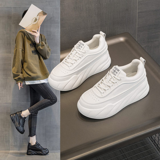 2025秋冬新款内增高女鞋批发厚底休闲小白鞋坡跟松糕底单鞋潮加绒