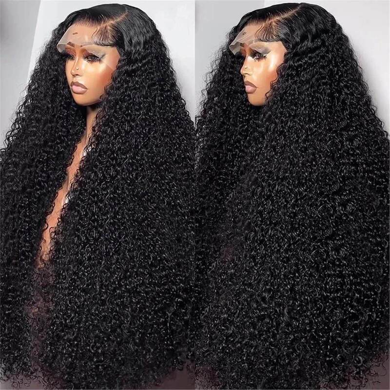 13X6 Deep Wave Lace Front Wig, Women's Lace Front Wig with Middle Parting, Small Curly Long Hair Wig