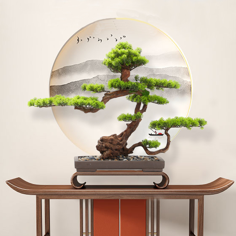 Real Pine Tree Bonsai, New Chinese Style, Welcoming Guests, Living Room Entrance, Fake Pine Ornaments, Indoor Green Plant Decoration, Imitation Tree Landscaping