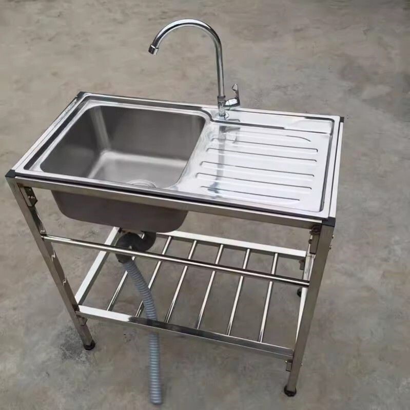 Kitchen Stainless Steel Stand with Double Sink, Water Basin, Sink Rack, Countertop Shelf for Washing Vegetables, Face, and Dishes