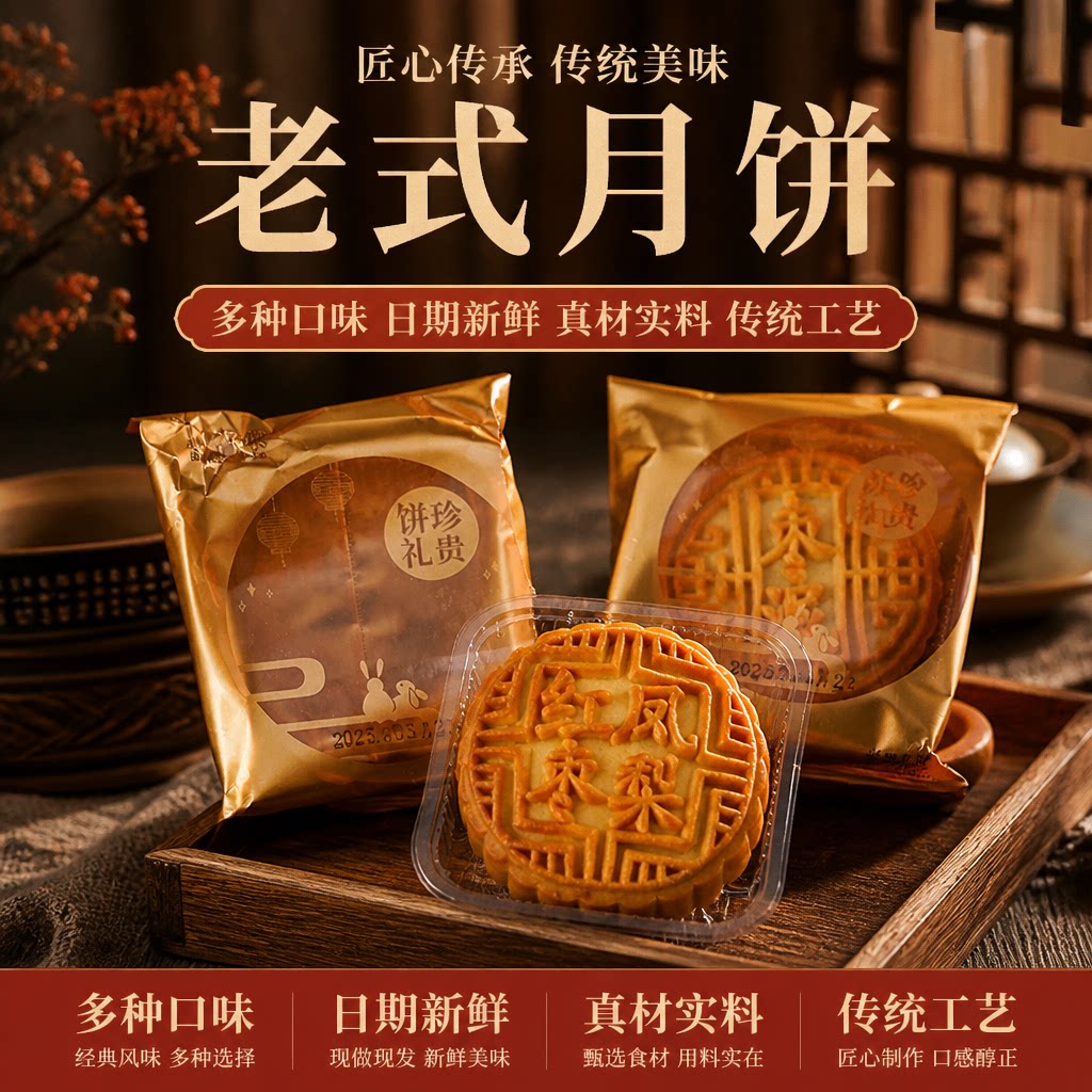 新生产五仁月饼新口味红枣凤梨广式绿豆枣泥味散装月饼礼盒批发 梨烘实拍商品图